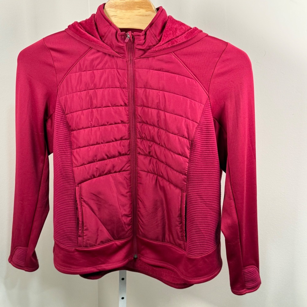 Tek Gear 2X Hybrid Puffer Jacket Quilted Fleece Lined Hood Active Mixed Media - Picture 2 of 8